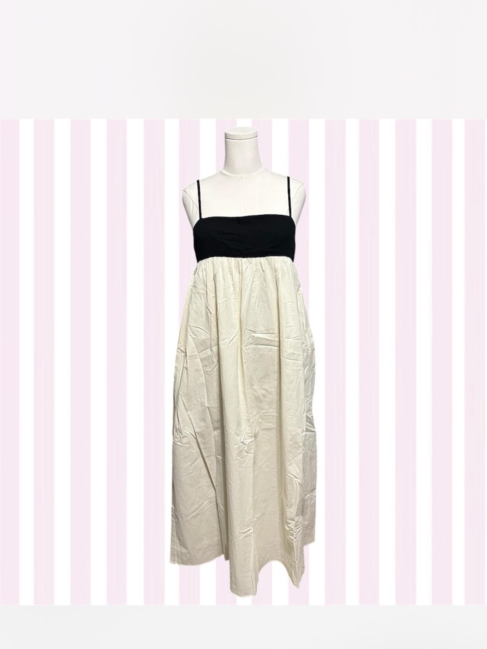 Commense Black & Cream Spaghetti Strap Maxi Dress - Picture 3 of 5